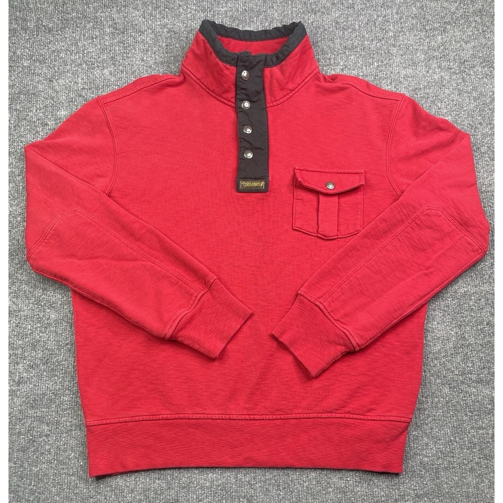 Polo Ralph Lauren Sweatshirt Mens Large Red Quarter Snap Mock Neck Elbow Patches